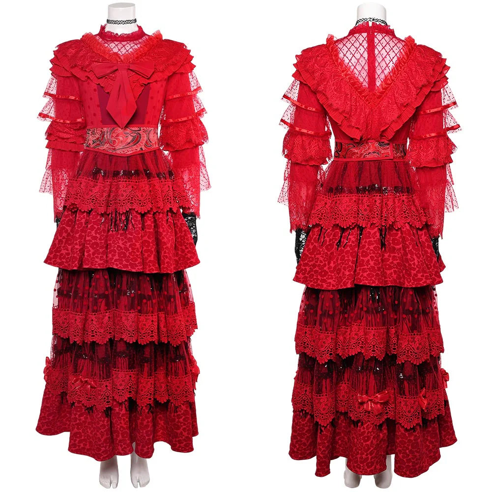 Beetlejuice Lydia Deetz Red Wedding Dress Cosplay Costume – Women’s Halloween Outfit
