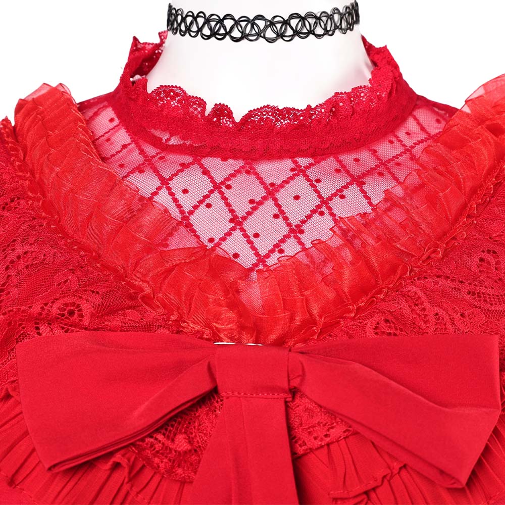 Beetlejuice Lydia Deetz Red Wedding Dress Cosplay Costume – Women’s Halloween Outfit