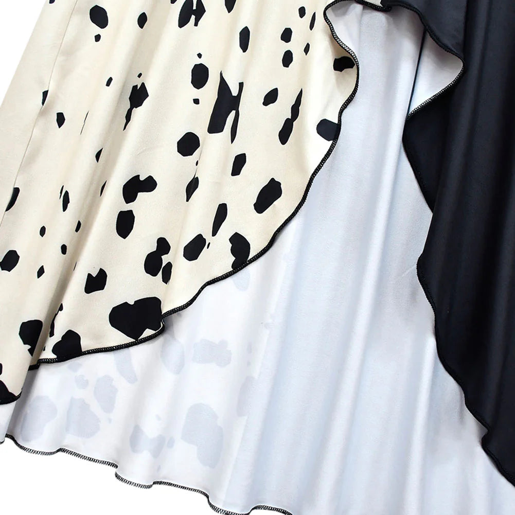 Kids Cruella Cosplay Costume Dress with Wig – Girls Halloween Carnival Outfit