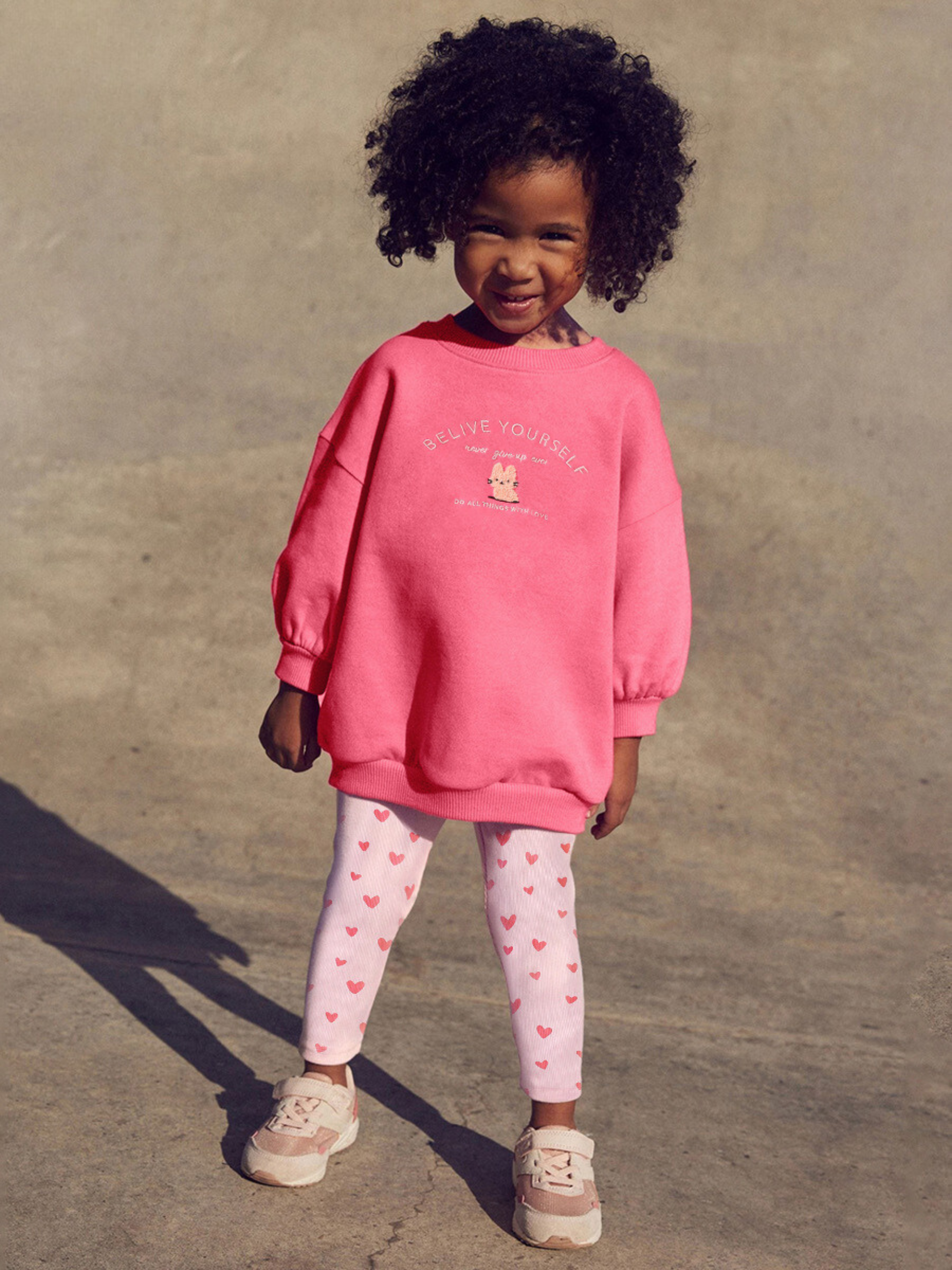 Girls Pink "Believe Yourself" Sweatshirt & Heart Leggings Set