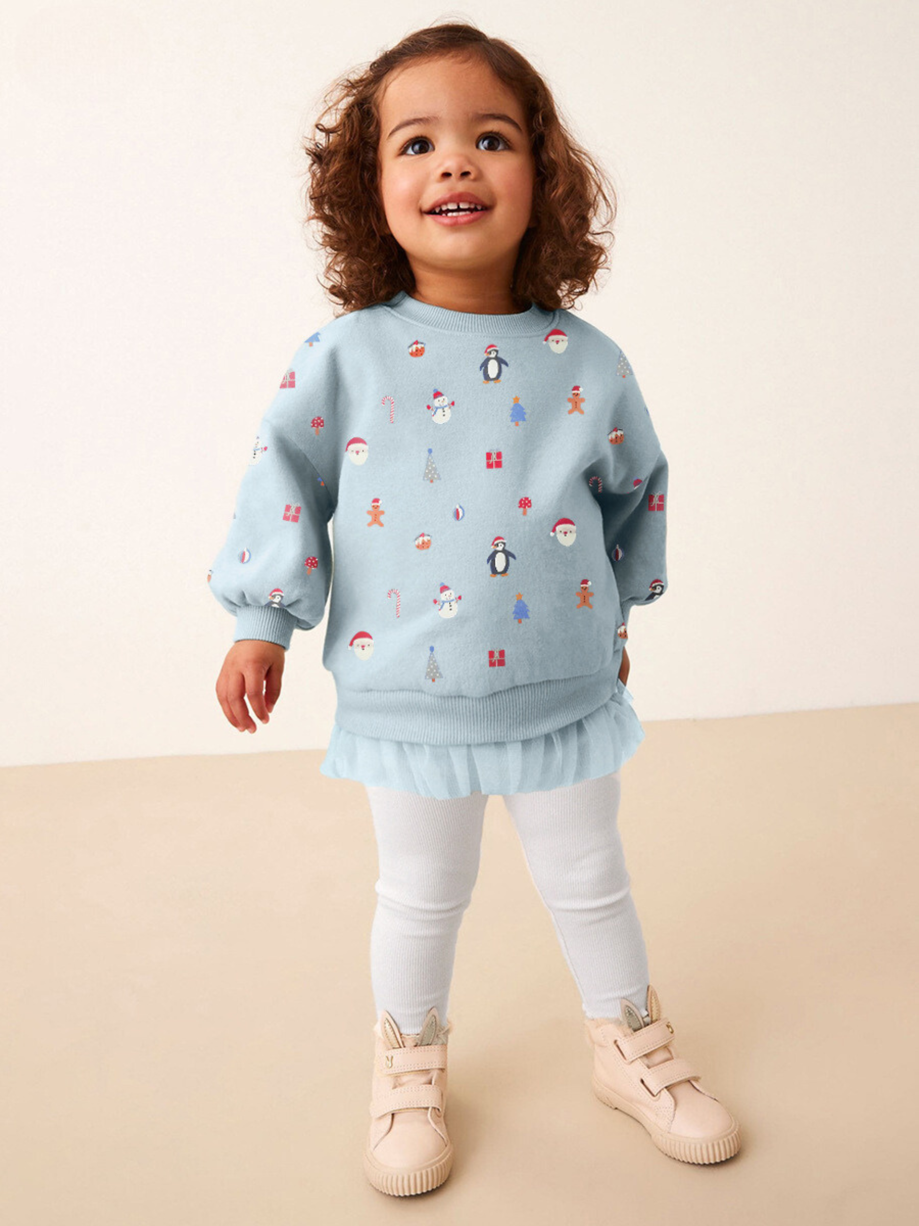 Girls Festive Holiday Print Top & Leggings Set – 2-Piece Winter Outfit