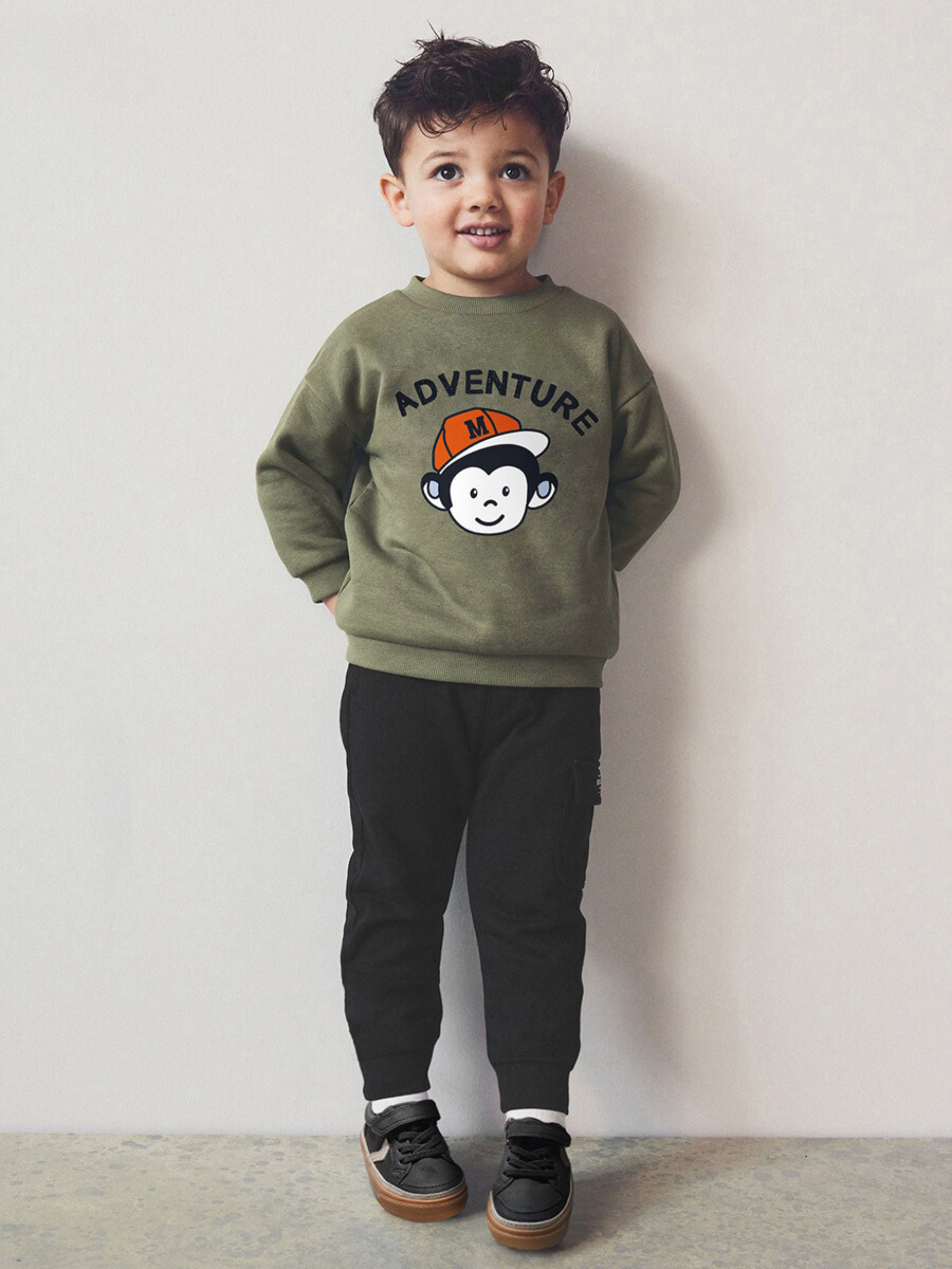 Adventure Monkey Sweatshirt and Black Jogger Pants Set for Kids