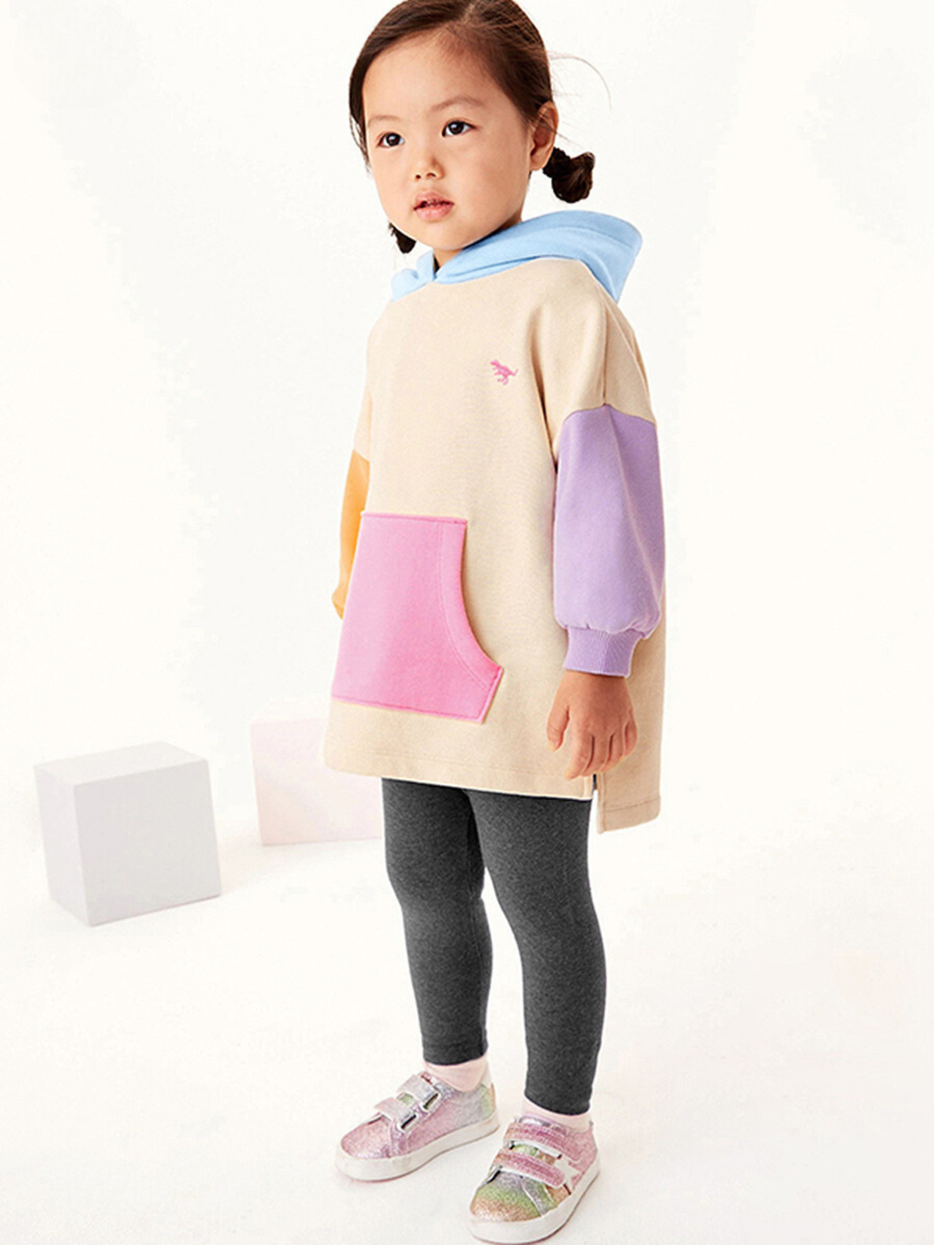 Color-Block Dinosaur Hoodie and Cozy Leggings Set for Girls