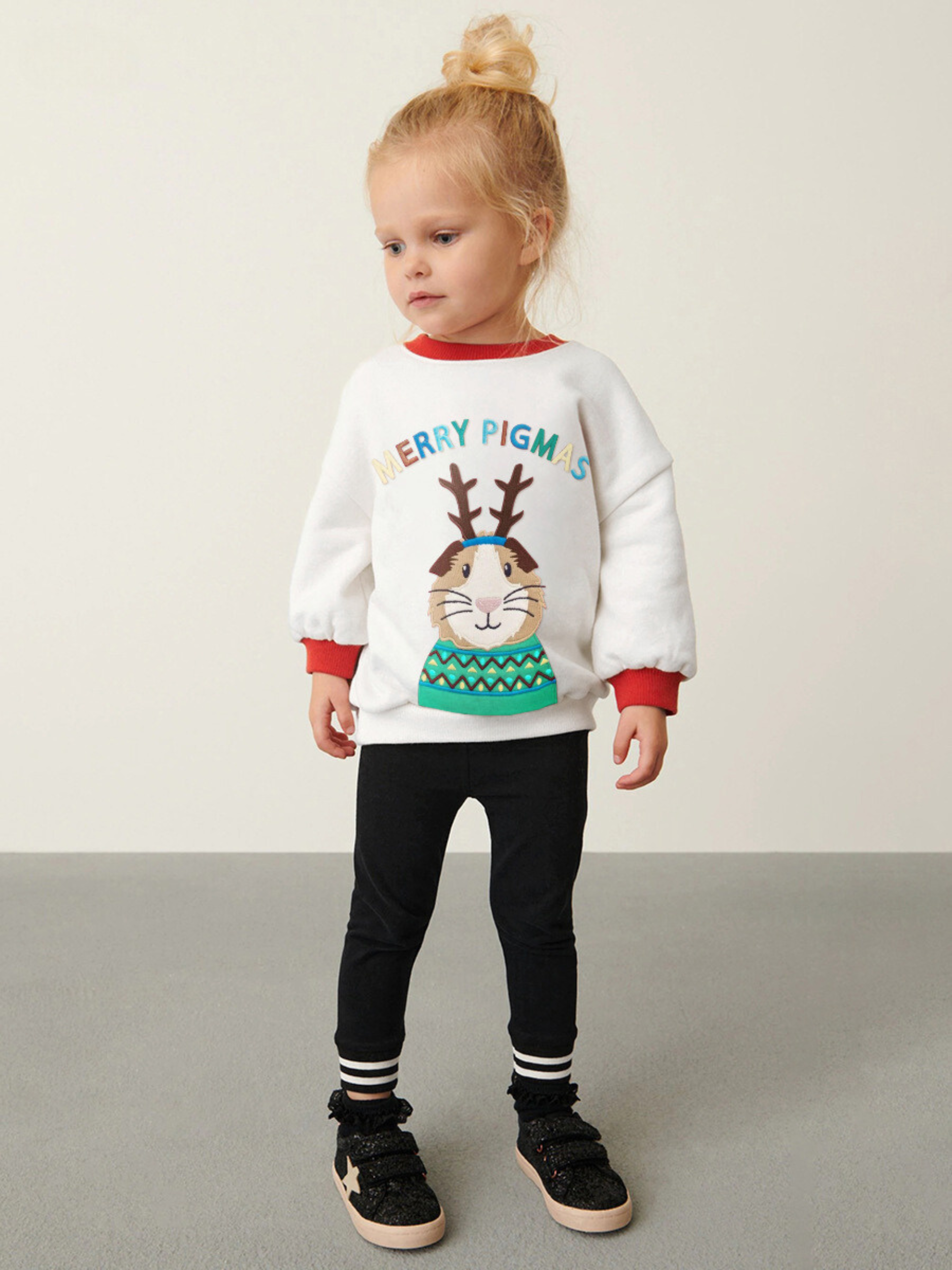 Merry Pigmas Reindeer Sweatshirt and Black Jogger Pants Set for Kids