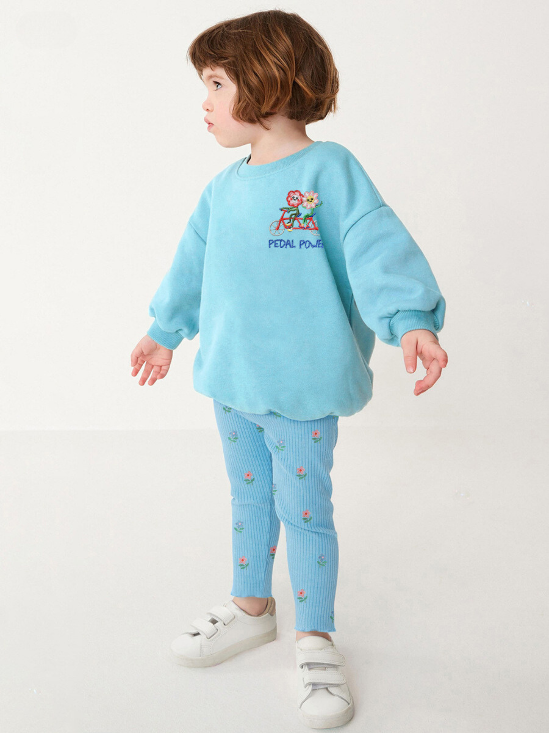 Pedal Power Blue Sweatshirt and Floral Pants Set for Girls