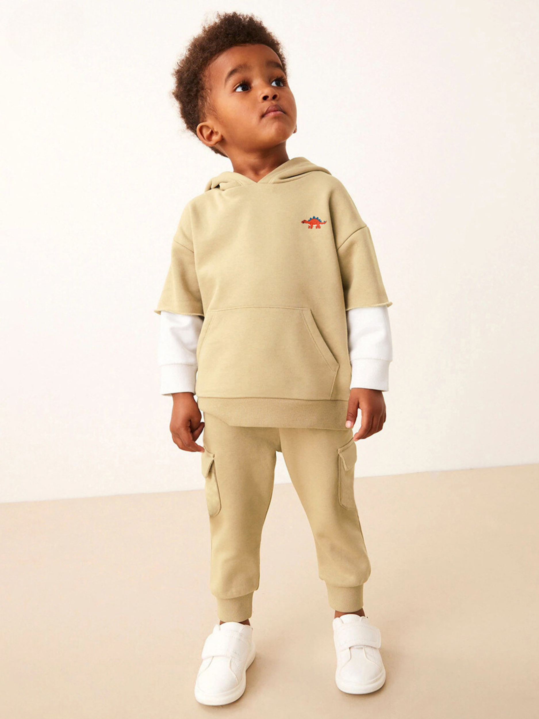 Boys Beige Hoodie & Jogger Pants Set – 2-Piece Outfit for Toddlers & Kids