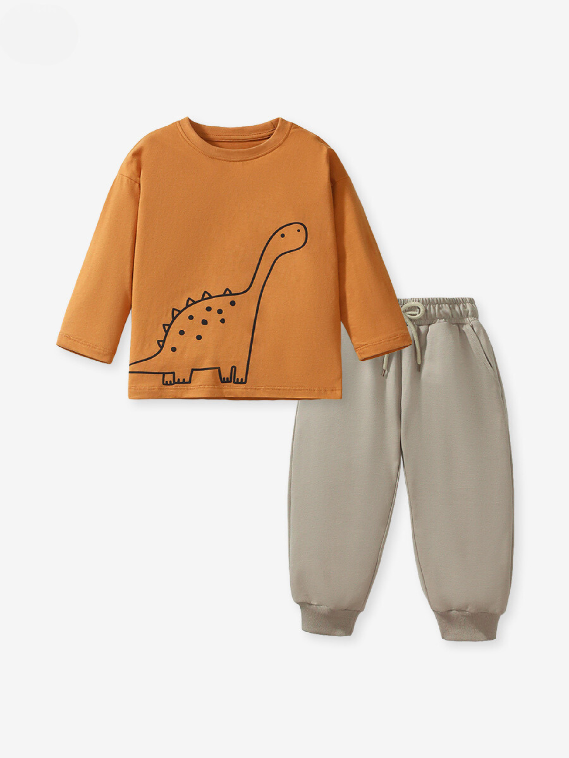 Boys Dinosaur Print Long Sleeve Top & Jogger Pants Set – 2-Piece Outfit