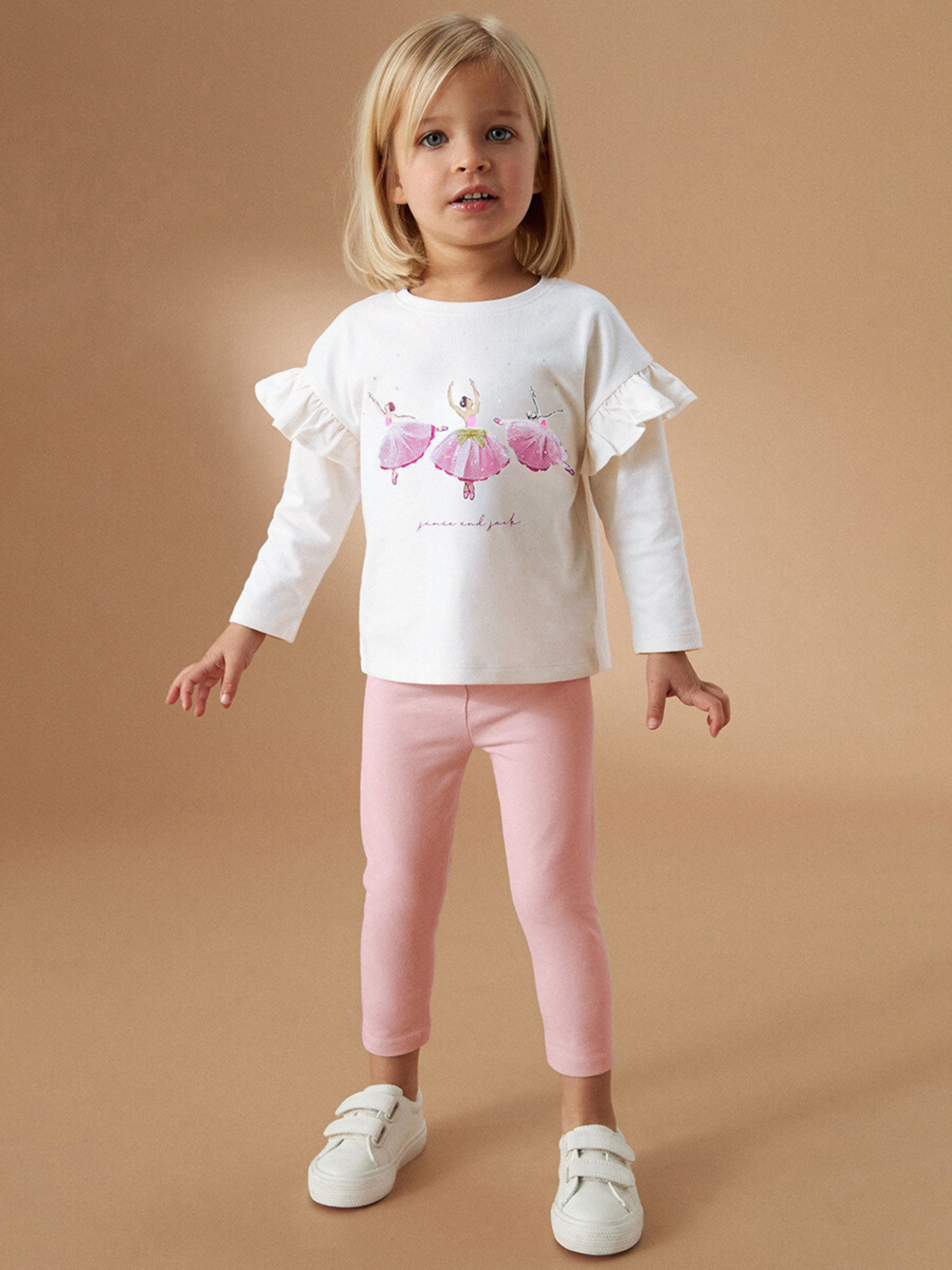 Girls Ballerina Long-Sleeve Top & Leggings Set – Toddler 2-Piece Outfit