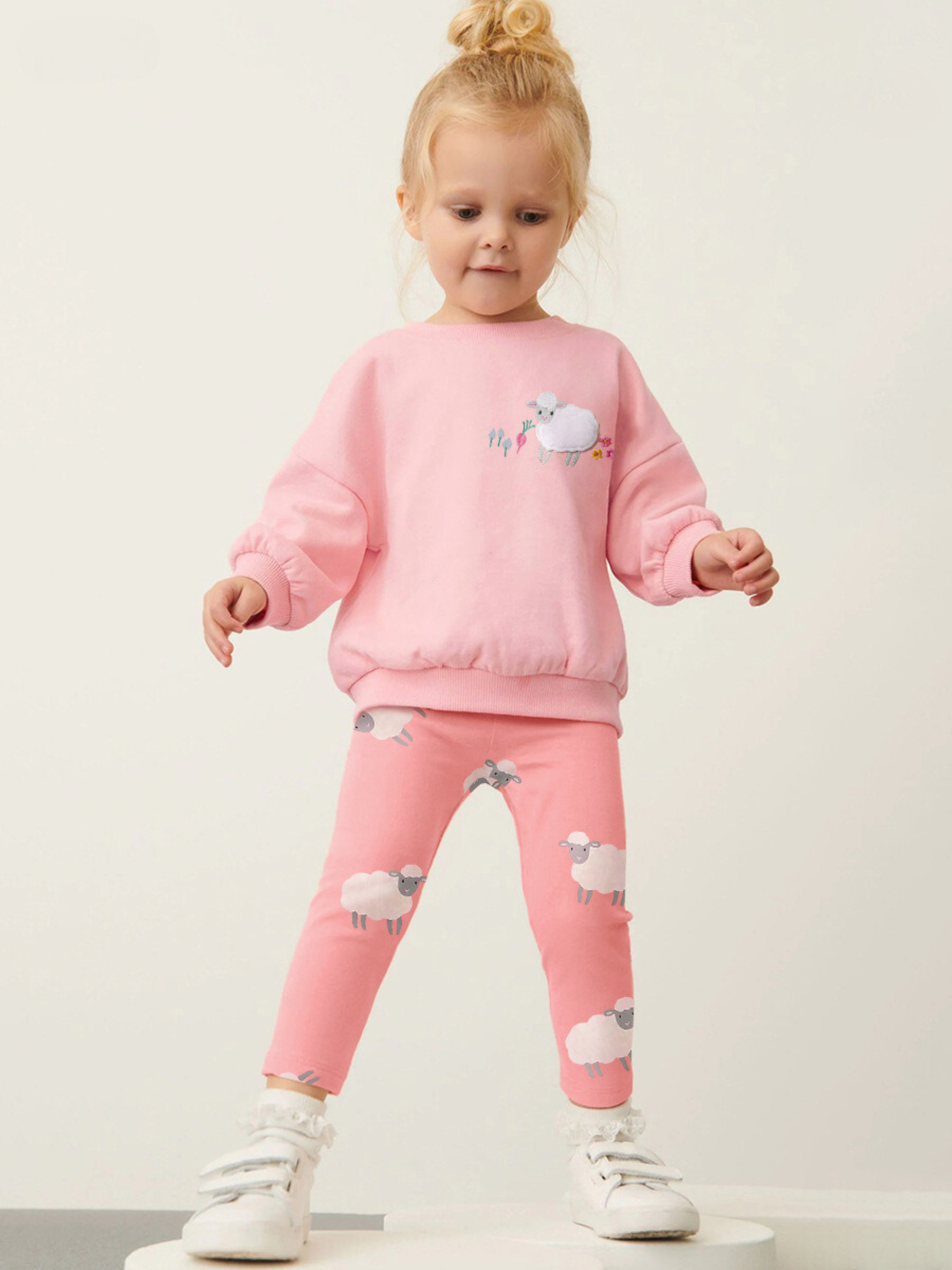 Girls Sheep Sweatshirt & Printed Leggings Set – Toddler 2-Piece Outfit