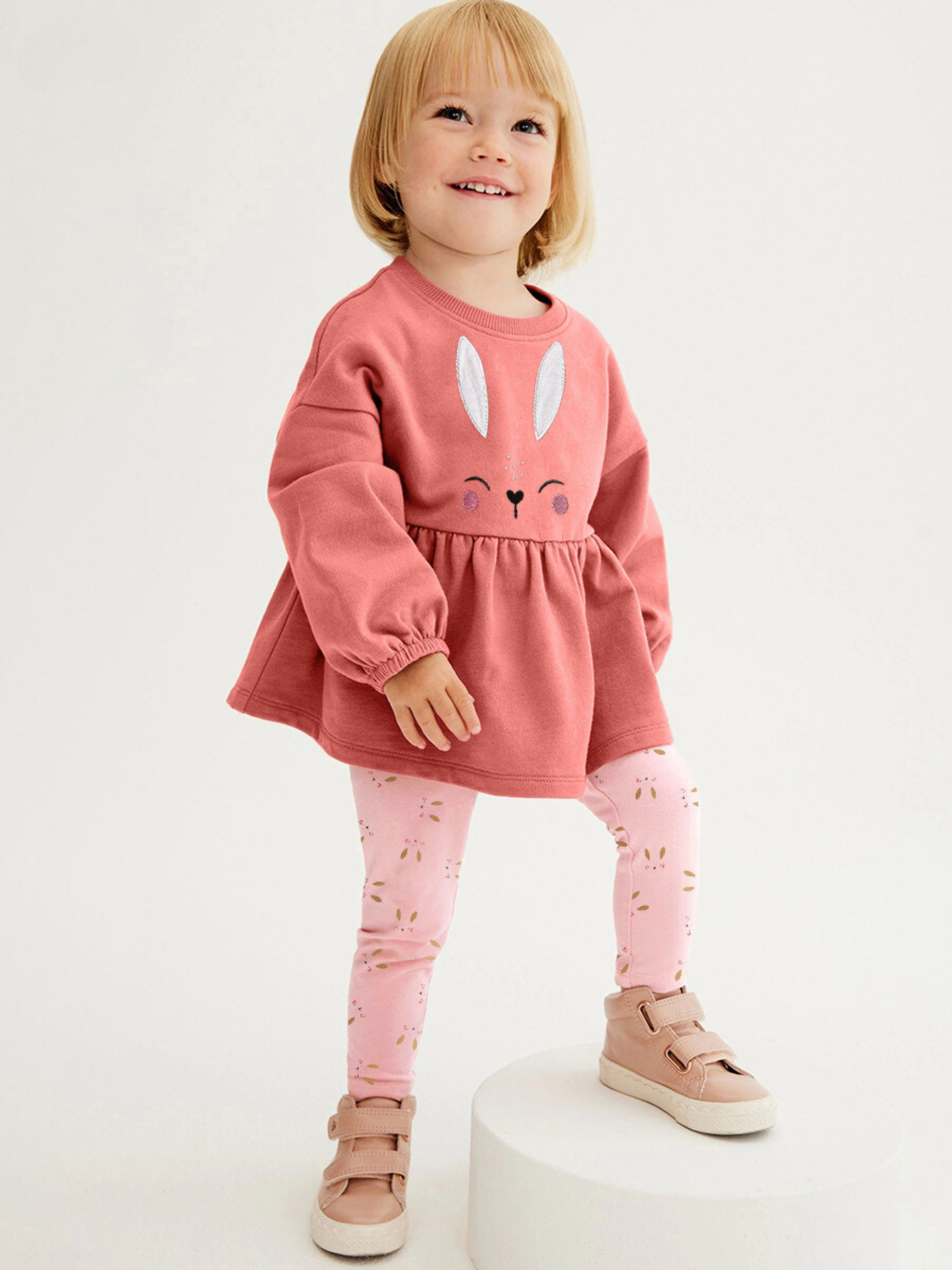 Girls Bunny Peplum Top & Leggings Set – Toddler 2-Piece Outfit