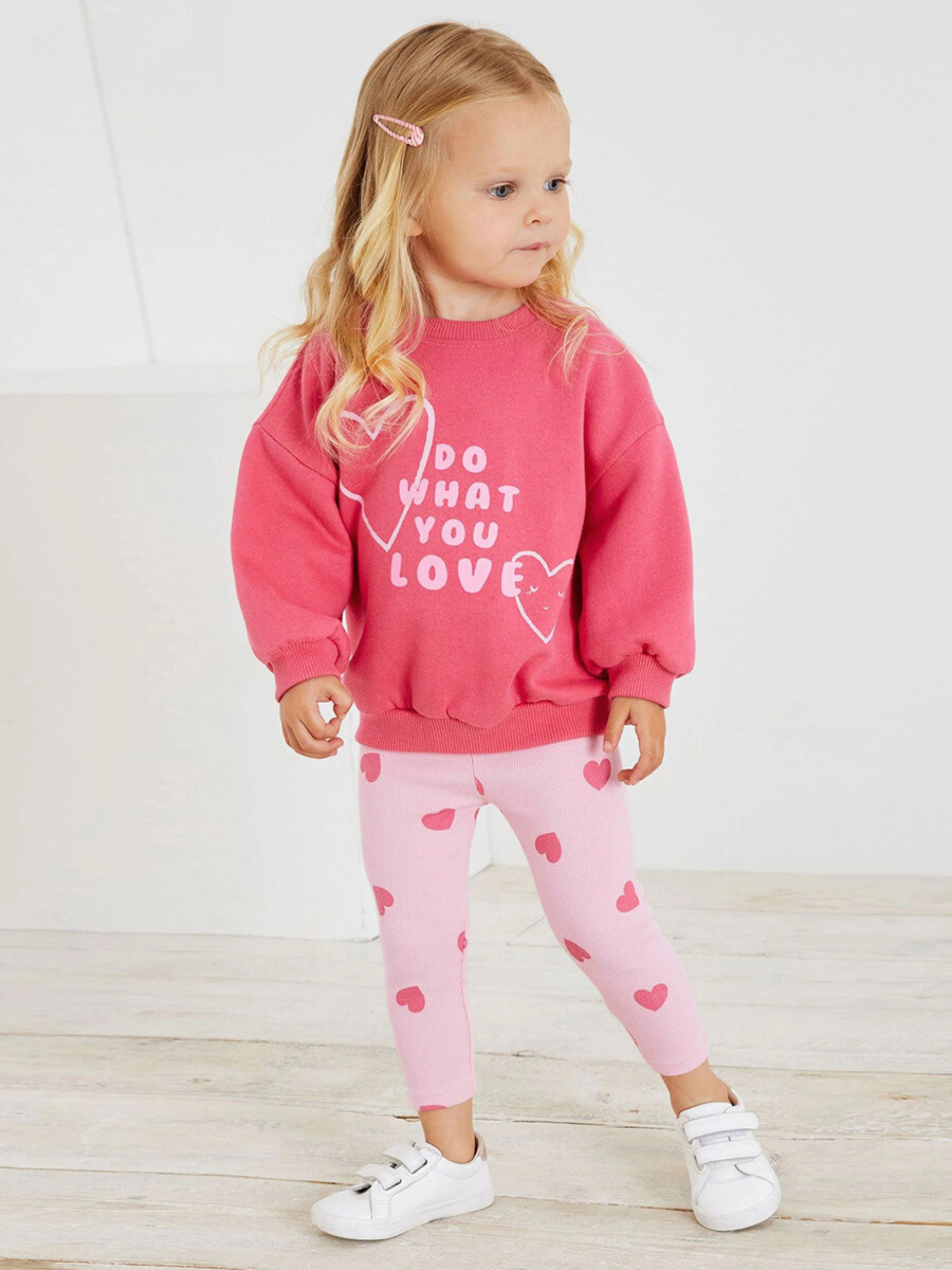 Girls Heart Print Sweater & Leggings Set – Toddler 2-Piece Outfit