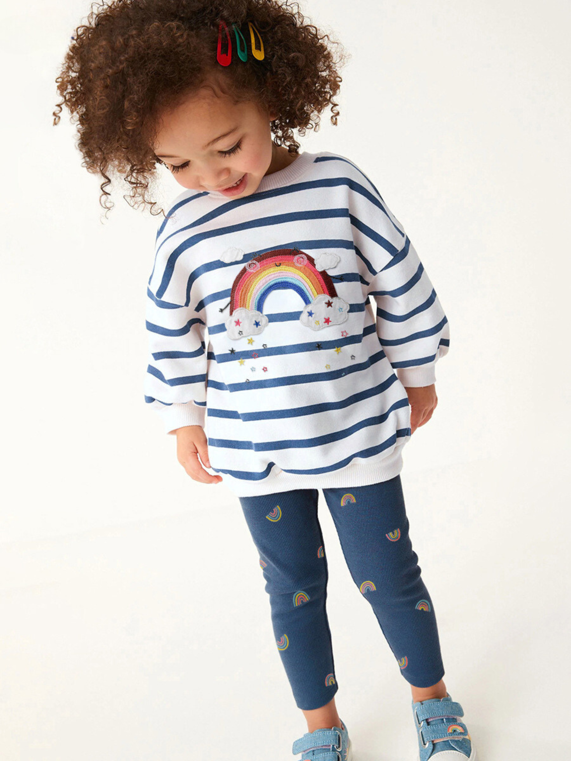 Girls Rainbow Stripe Sweatshirt & Leggings Set – Toddler 2-Piece Outfit