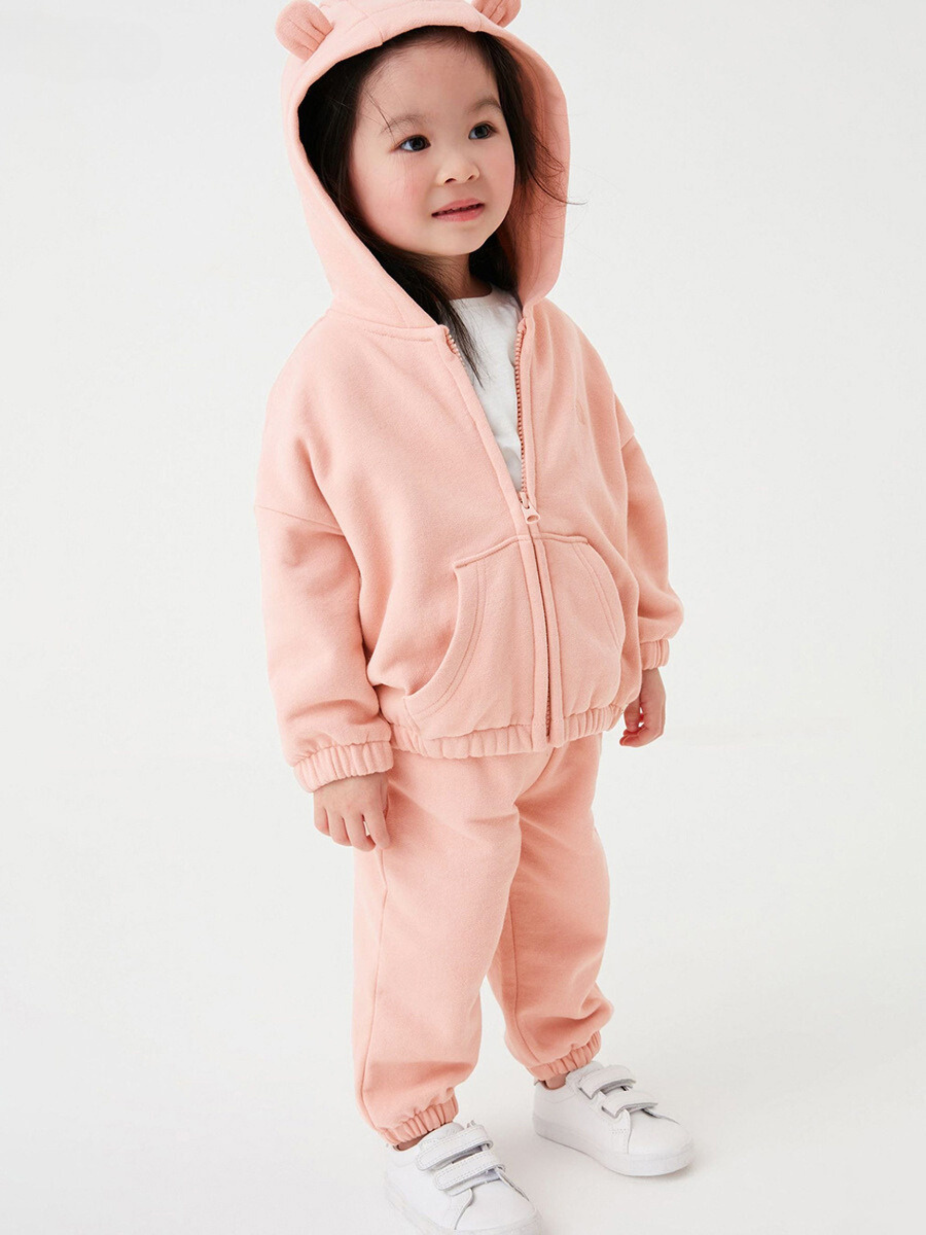 Girls Pink Bear Ear Hoodie & Jogger Pants Set – Toddler 2-Piece Outfit