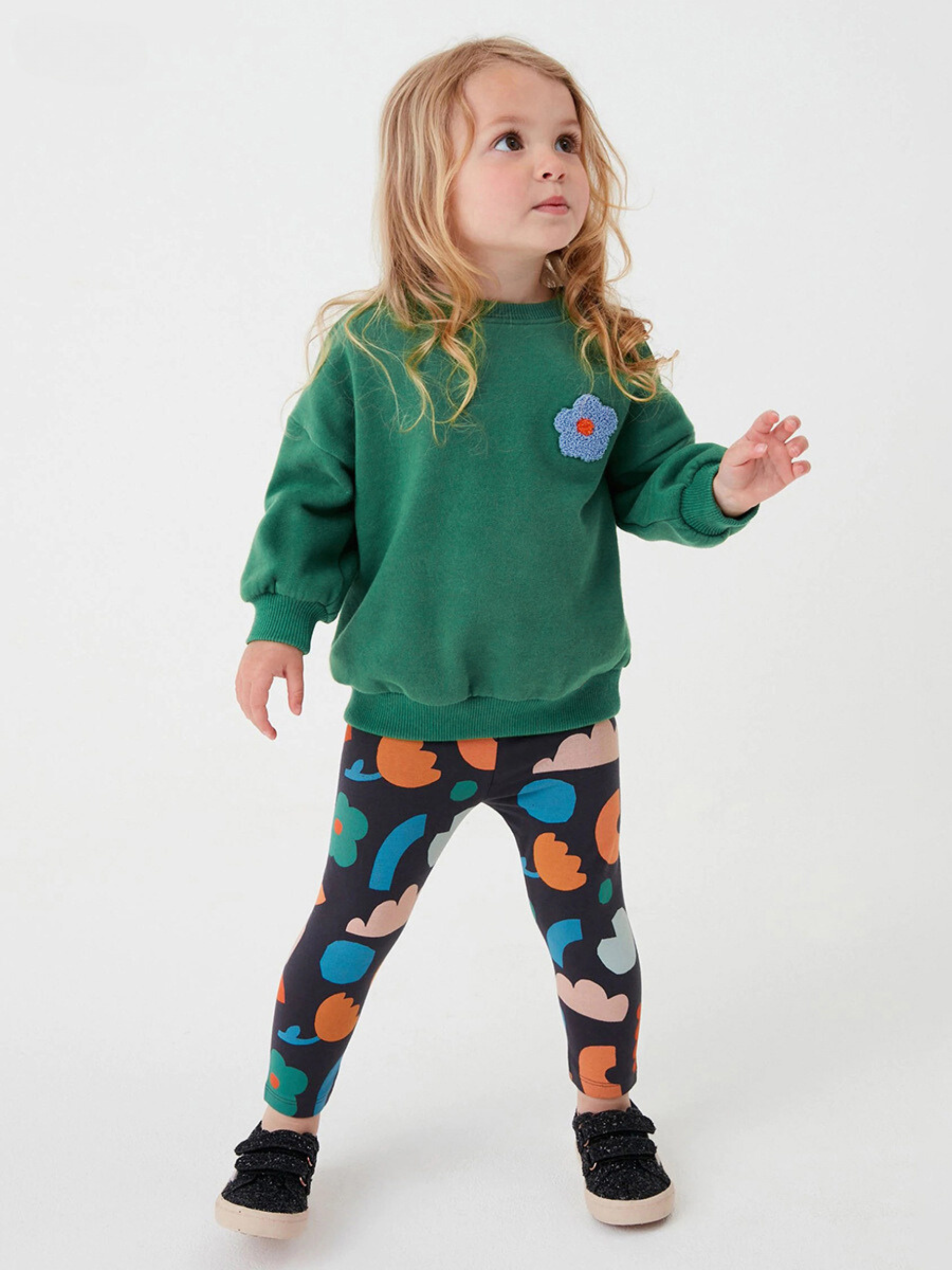 Girls Floral Sweatshirt & Patterned Leggings Set – Toddler 2-Piece Outfit