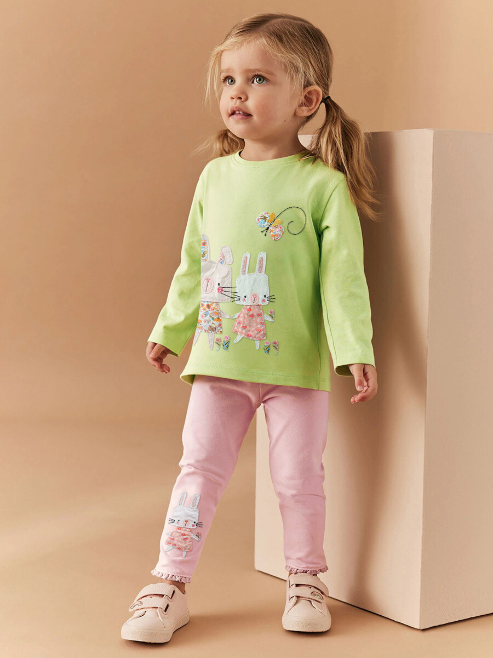 Girls Bunny Long-Sleeve Top & Leggings Set – Toddler 2-Piece Outfit