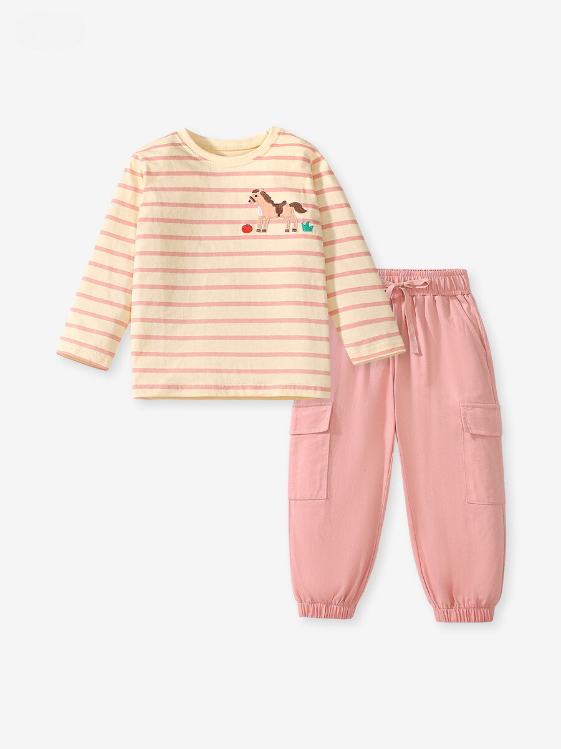 Girls Striped Long-Sleeve Top & Cargo Pants Set – Toddler 2-Piece Outfit