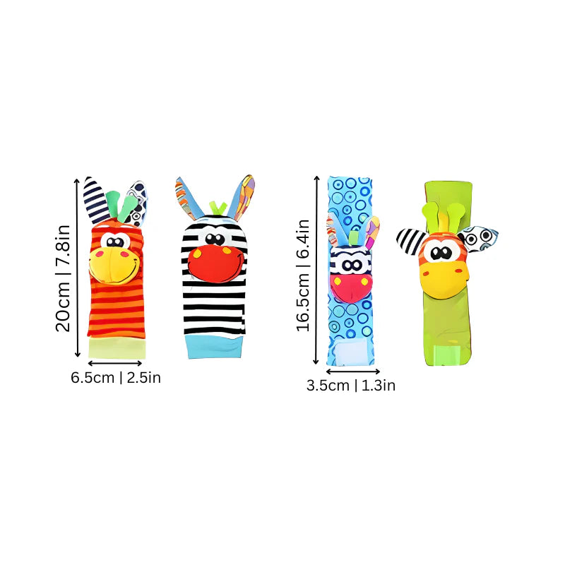 Baby Sensory Rattles Soft Fabric Toy Set | Wrist & Foot Rattles